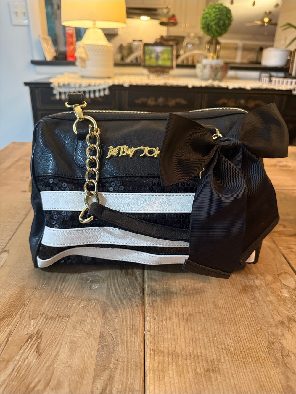 Betsey Johnson Black & White Bow-Accent Crossbody Bag